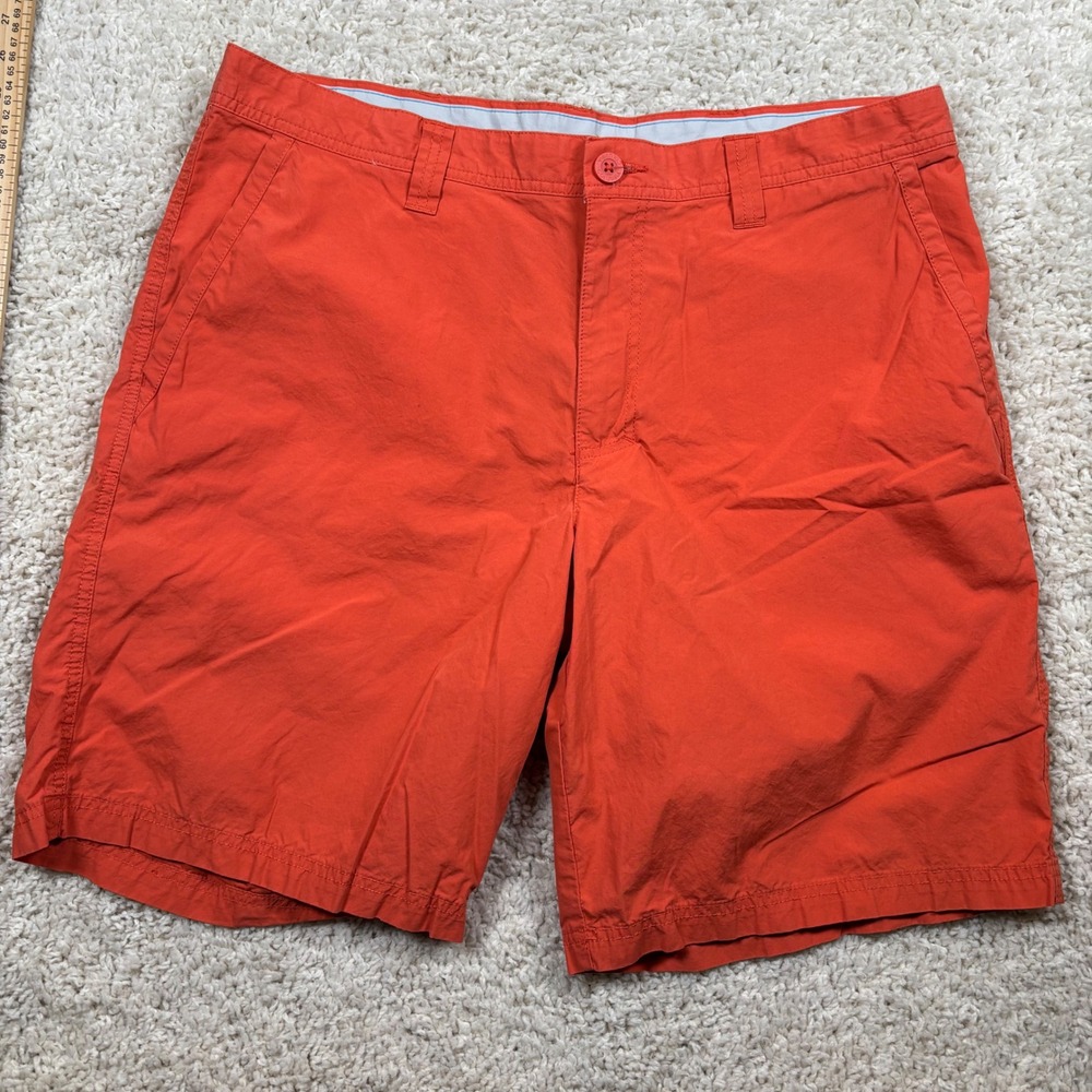 Columbia Mens 38w 10L Cotton Outdoor Shorts Orange Flat Front Hiking Casual